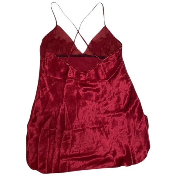 Vtg 90s Josie red mini slip dress satin racerback babydoll floral embroidered M - Picture 3 of 11